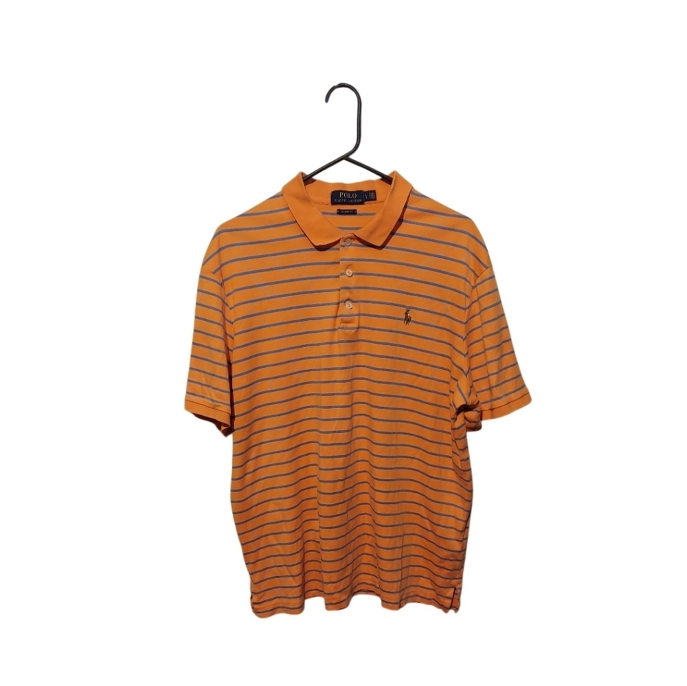 Polo Ralph Lauren Mens Polo Shirt Orange Large Striped Classic Fit Flesh Pony